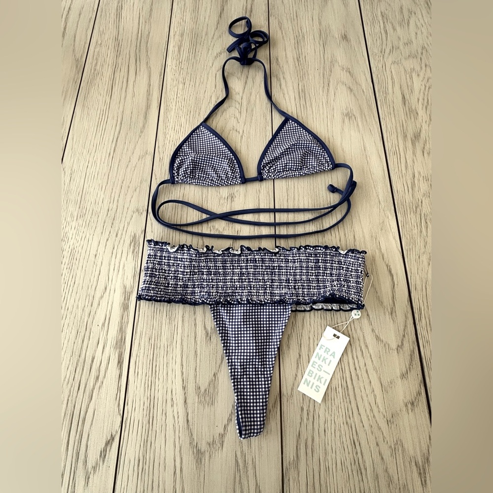 Frankie’s Bikini, 2 piece bikini, blue and white, XS